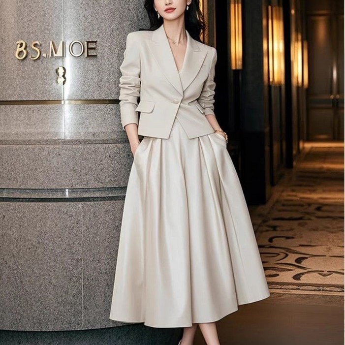 루스리더 여성 신상 패션 블레이저 롱 주름 스커트 투피스 세트 EZ51