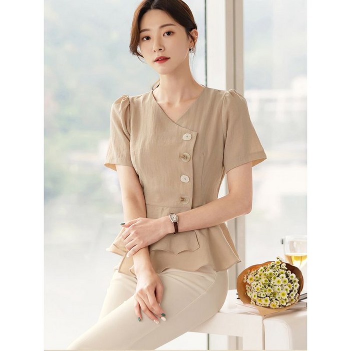 시크라인 캐슈넛 페플럼 블라우스