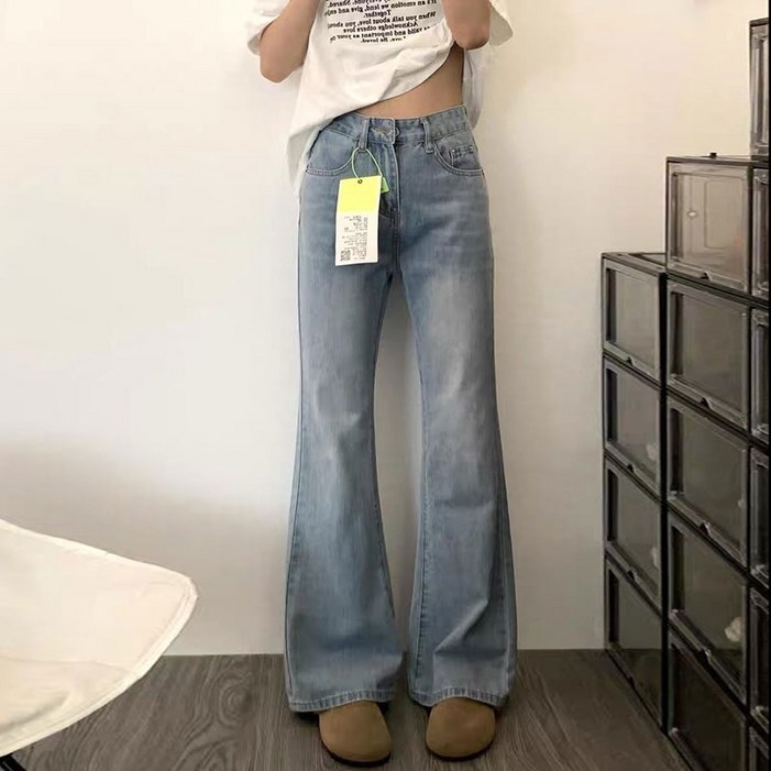 해피유통   여성용 고웨이스트 세미 와이드 부츠컷 청바지 데님 팬츠 봄가을 데일리 룩  BJJ001