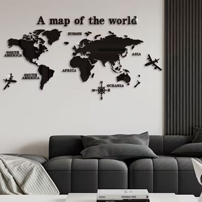 클래식 보헤미안 스타일 아크릴 세계지도 벽장식 거울형 인테리어 월데코 벽아트