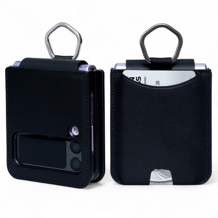 폰누리 갤럭시 Z플립 링 힌지보호 가죽 카드 휴대폰 케이스