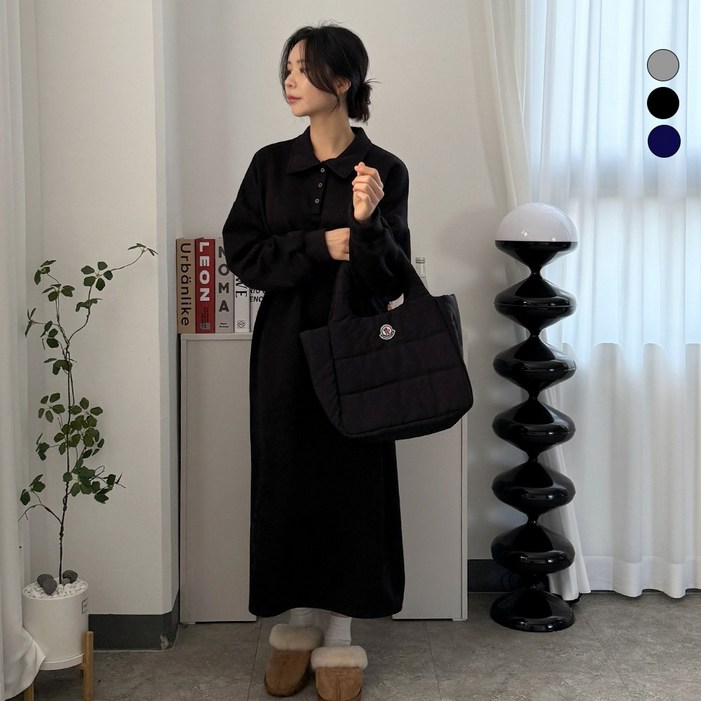 디테일웨어 여성 기모 카라 롱원피스 빅사이즈 무지 편한원피스 젊줌마 임부복 겨울 데일리 박시원피스 산책룩