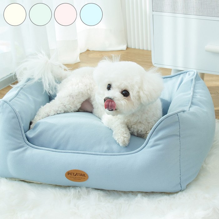 펫테일 퐁슈 크림 강아지 방석 커버 분리형 16가지 색상 조합 국산 사계절 턱받침 울타리형 쿠션, 1개, 소다크림