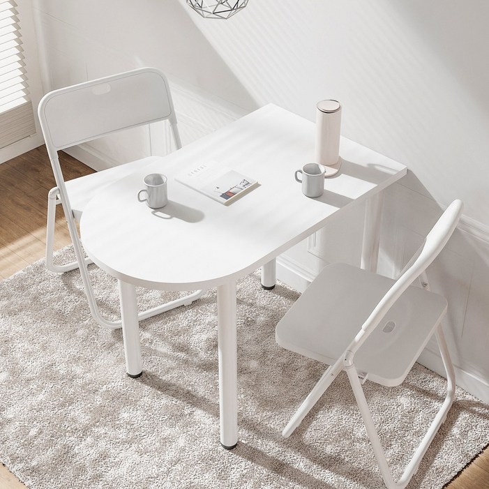 보조테이블 사이드 식탁 정사각 반달 테이블, 화이트, 4인용
