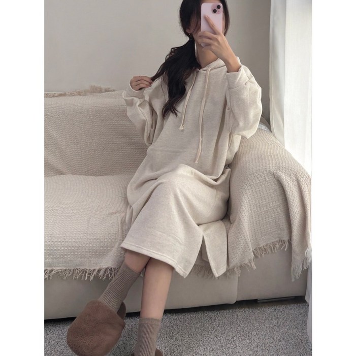 베이직 트임 후드 롱원피스 캐주얼룩 데일리룩 등원룩 임부복 빅사이즈 간절기 가을 겨울 프리