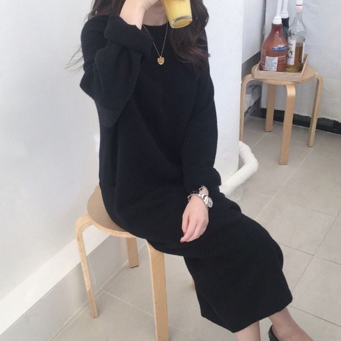 시크한 봄가을 롱 원피스 단정한 심플 블랙 시크한 봄가을 롱 원피스 단정한 심플 블랙