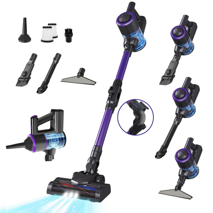 RichMagic 독일 핸디형 16000Pa 접이식 무선청소기 전동 브러시 LED 조명 스탠딩 다용도 블로잉 청소가정용차량용 5 in 1 핸디청소기, 퍼플