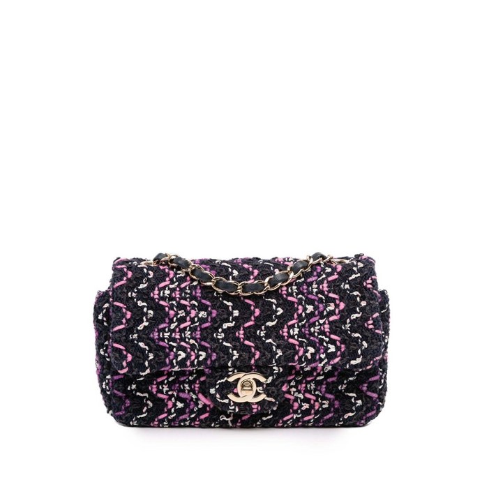 샤넬  중고 2021 미니 직사각 클래식 멀티컬러 코튼 스티치 싱글 플랩 크로스 백