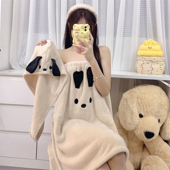 딜라이트홈 벨벳 로브 샤워가운 3종세트스커트헤어밴드드라이타월