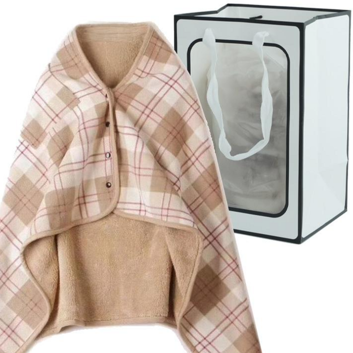 도소 100x140cm 대형 망토담요+창문형쇼핑백 똑딱이 단추형 치마 체크 무릎담요