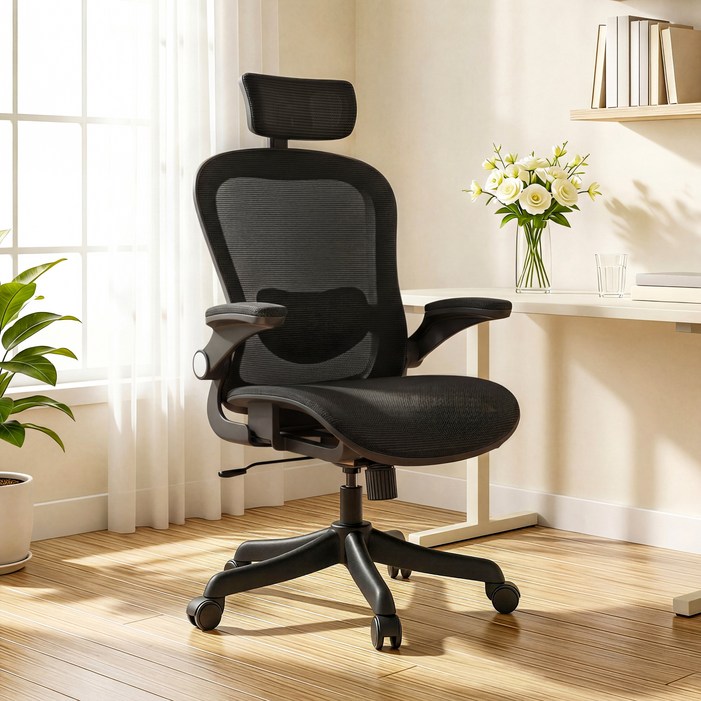 키루에 의자 컴퓨터의자 책상의자 사무용의자 학생 사무실의자 공부의자 컴퓨터 의자 푹신한 메쉬 의자, 블랙