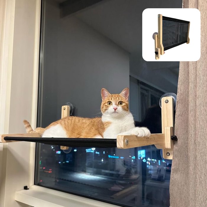 해리스힐 고양이 접이식 원목 창문 해먹, 1개, 원목블랙메쉬