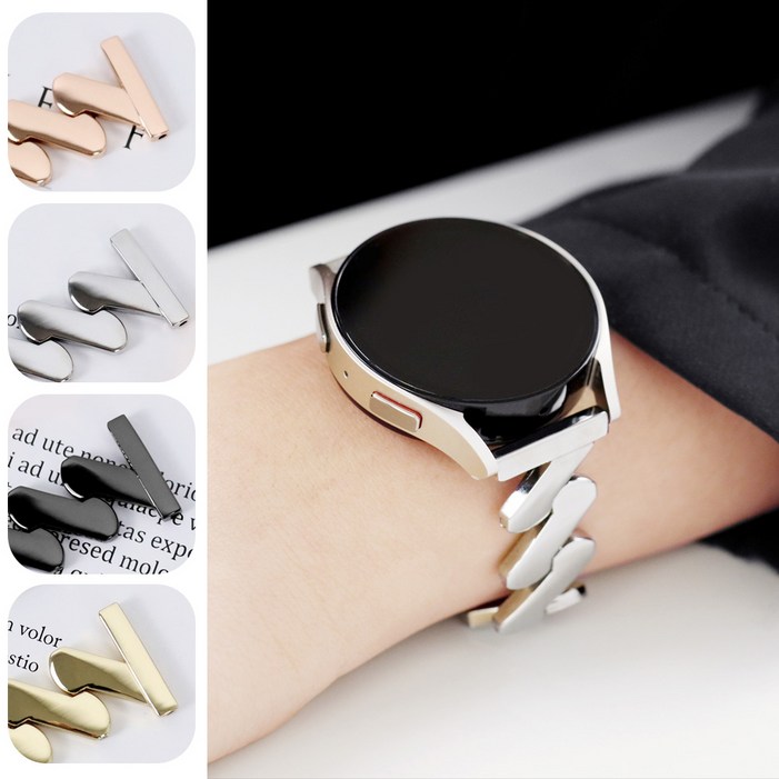 오르몽트 갤럭시워치 스트랩 지그재그 브레이슬릿 메탈 시계줄 갤럭시워치7 6 5 4 3 액티브2 호환, 실버, 1개