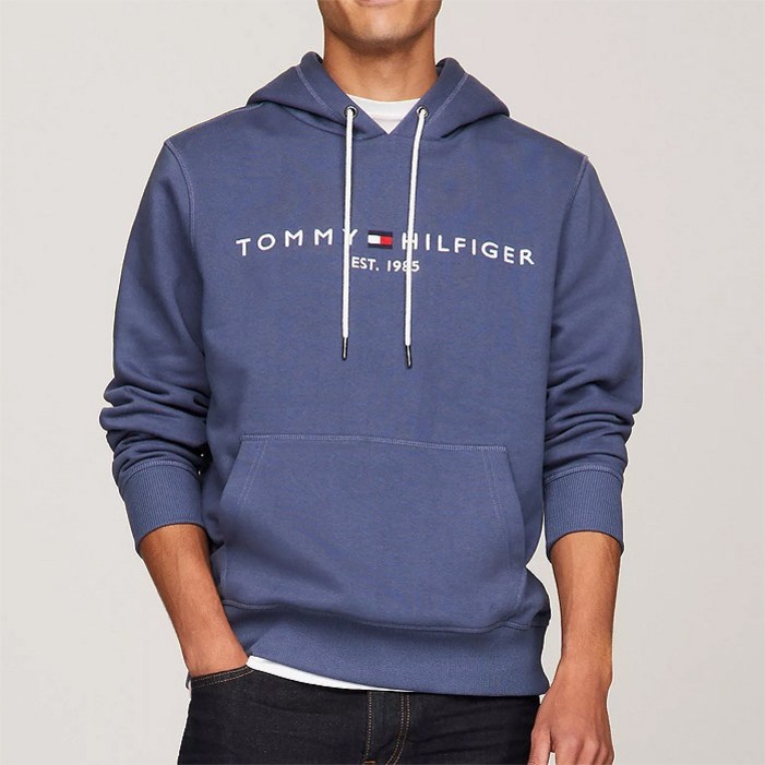 타미힐피거 남성 Tommy 로고 후드티 Bank Blue