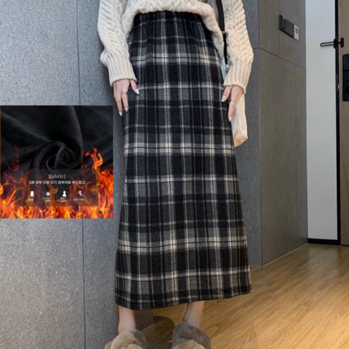 루나모드  여성 포근기모 데일리심플 체크 롱치마 K0283