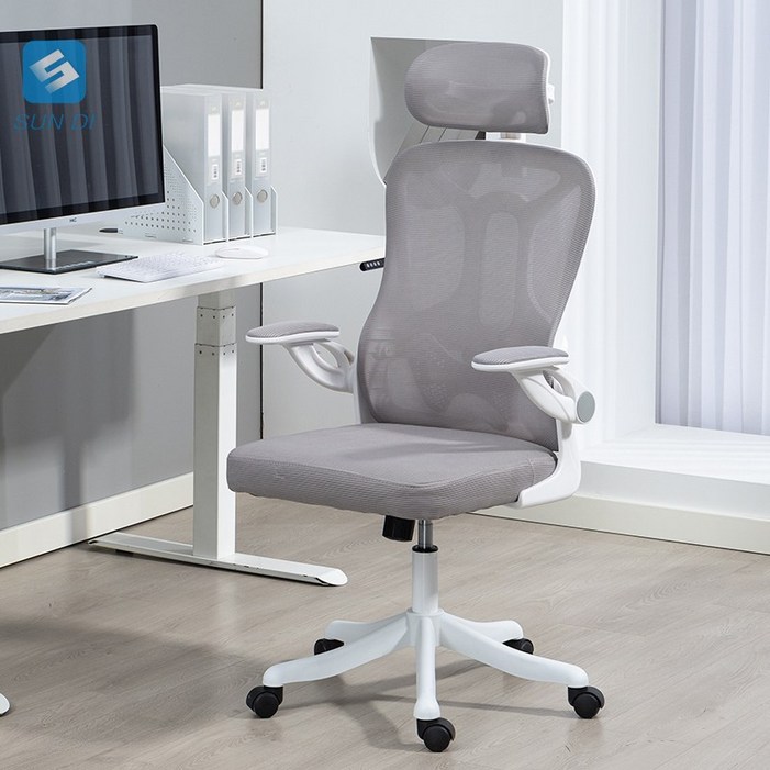 SUNDI 평생 품질 책임 보증  컴퓨터의자 조절 가능 허리 보호 헤드레스트 수납 가능 팔걸이 게이밍의자, 그레이