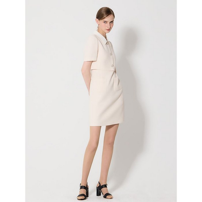 리스트 패플단독 리스트LIST  품격있는 트위드 배색 카라 원피스 택가격 308000원