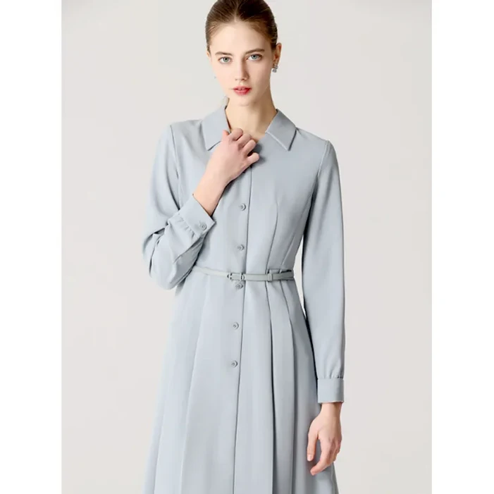 SHESMISS 지적인 카라 V넥 벨티드 원피스 택가격 328000원