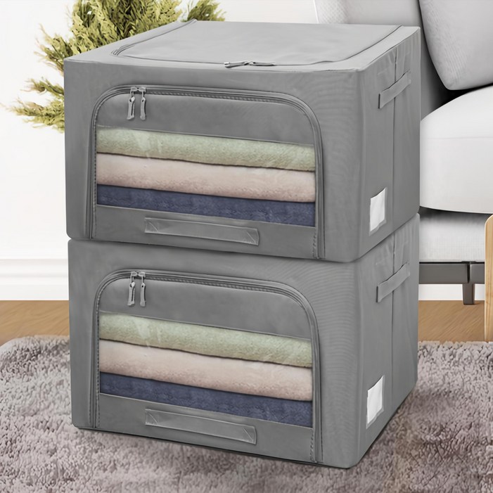 하비티 베이직 모던 접이식 와이어 대형 패브릭 리빙박스, 그레이, 2개