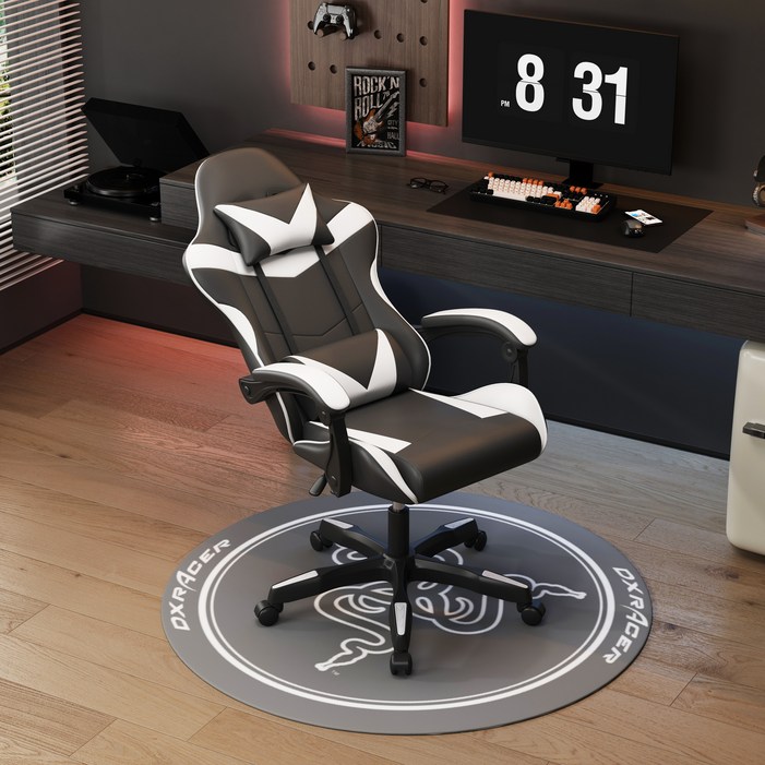 게이밍의자 각도조절가능 발받침 포함 컴퓨터의자 회전형 승강 사무용 의자 게임의자 인체공학, 검정