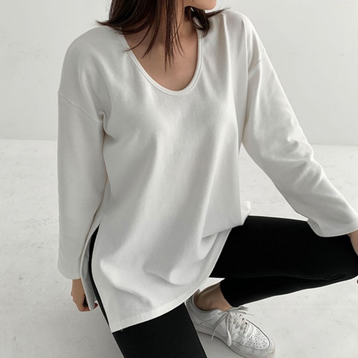 마이쏭 여성 빅사이즈 기모티 여리핏 레이어드 이너티 라라유넥도톰피치롱티