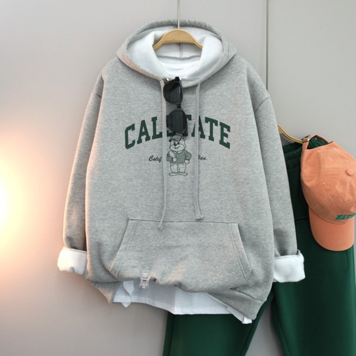달콩 여성 기모맨투맨 오버핏 캘시곰돌이후드맨투맨기모