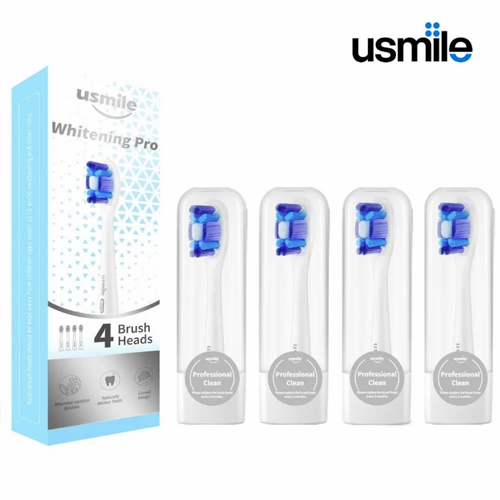 usmile 유스마일 전동칫솔 전용 스마트 화이트닝 프로 리필 칫솔모, 4개