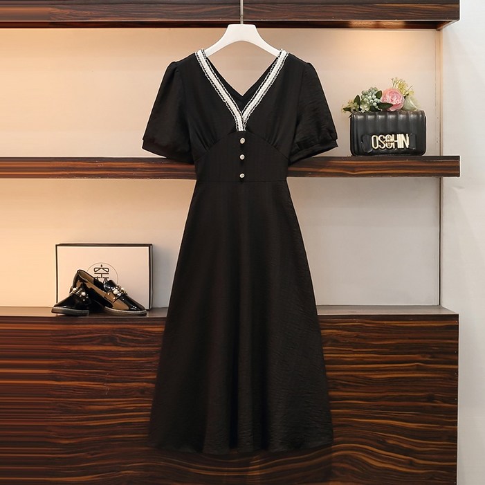 오버엣지 여성 빅사이즈 롱 원피스 예쁜 블랙 A라인 하객룩