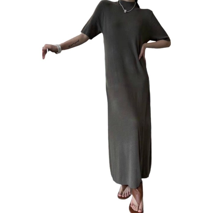 루어스룸 모건 반목 반폴라 반팔 니트 맥시 롱 하객룩 원피스