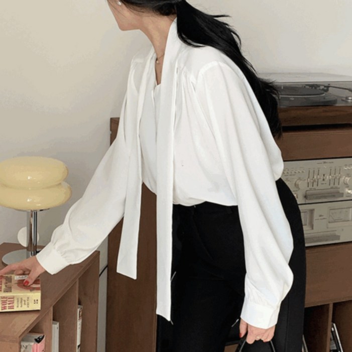 구김적은 링클프리 오픈타이 긴팔 블라우스 PN011