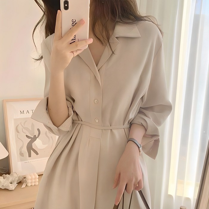 피어니스트 허리끈 카라넥 A라인 롱원피스 빅사이즈 포함