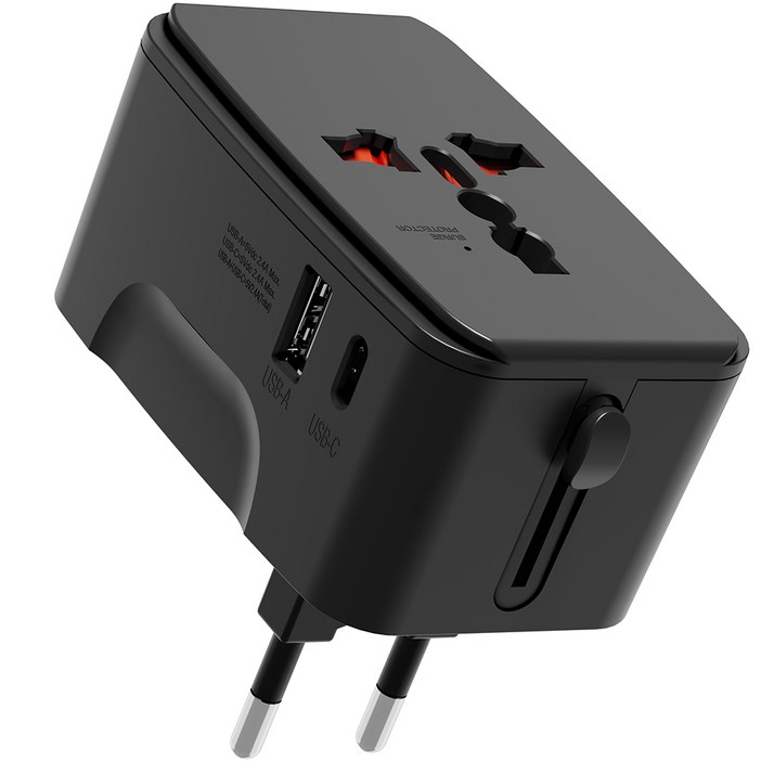 누아트 해외 여행용 멀티 어댑터 2포트 C타입  USB 포트 블랙