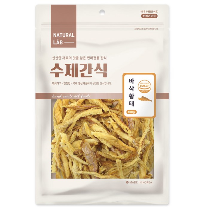 내츄럴랩 강아지 바삭 수제간식 염분제거, 황태, 100g, 1개