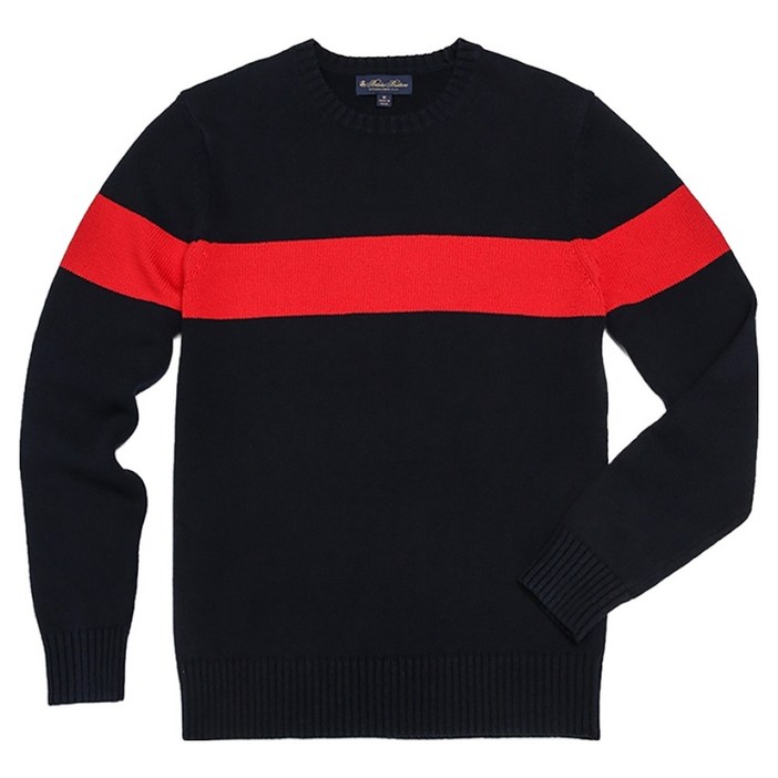 브룩스브라더스 남성용 코튼 아카이브 체스트 스트라이프 크루넥 스웨터