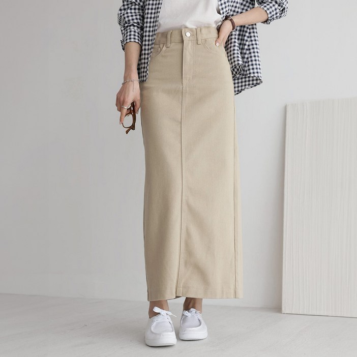 앤드스타일 여성용 2단기장 세미 H라인 뒷트임 코튼 스커트 264398