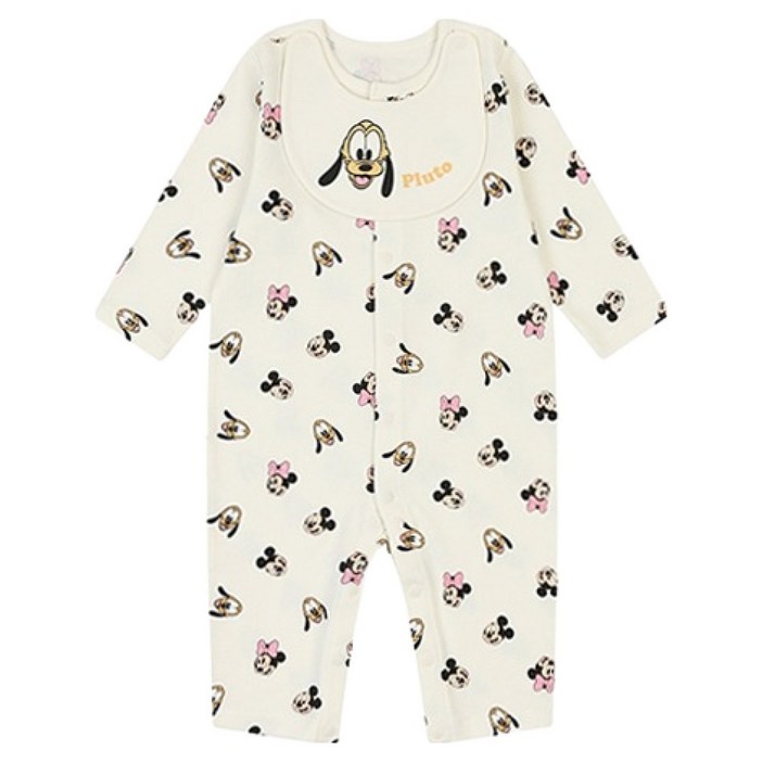 아가방 디즈니베이비 신생아용 플루토 프렌즈 면 우주복 + 턱받이 세트