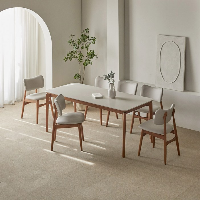 파로마 리샤르A 통세라믹 원목식탁  의자세트 6인 방문설치, 베이지상판  월넛원목, 일반의자 6