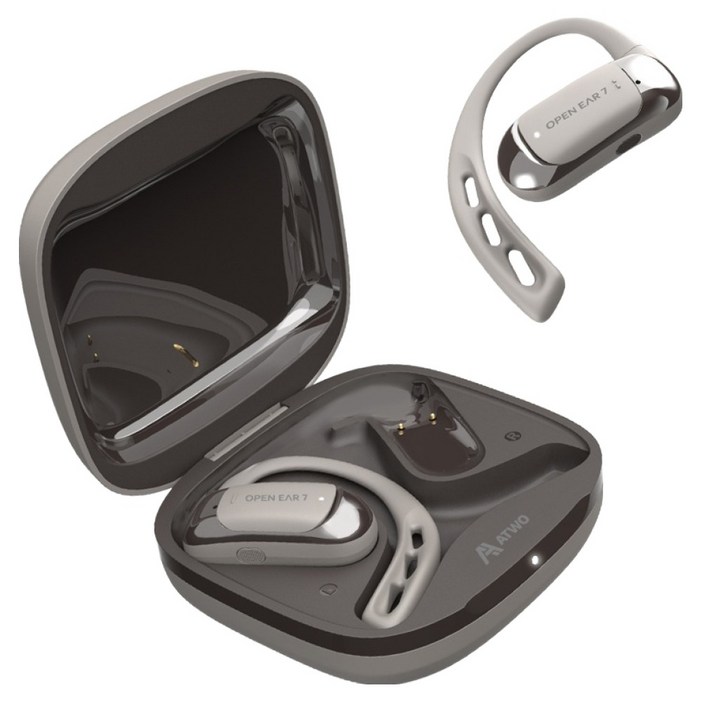 에이투 오픈이어7 오픈형 초경량 노이즈캔슬링 스포츠 귀걸이형 무선 블루투스 이어폰, ATWO OPENEAR 7, 샌드 스모크