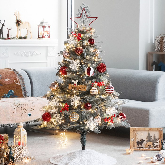 크리스마스트리 전구 장식 풀세트, 쉐비편백  로즈메리, 1.3m