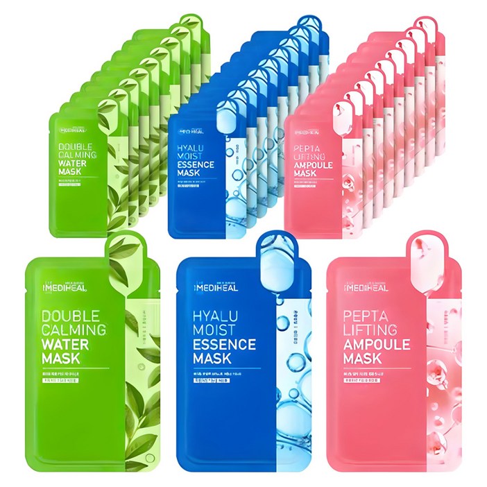 메디힐 더블 카밍 워터 마스크  히알루 모이스트 에센스 마스크  펩타 리프팅 앰플 마스크, 30개입, 1개