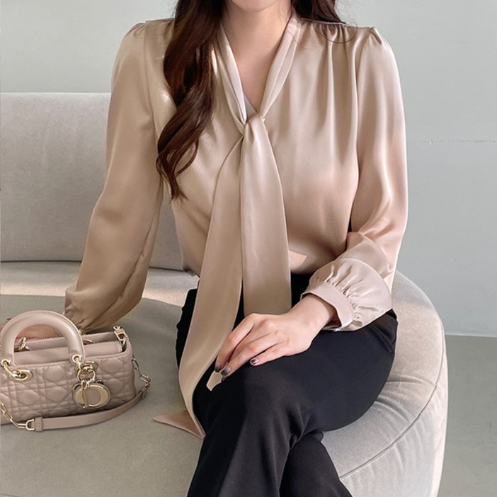 루나걸 여성용 아넬리 타이 솔리드 블라우스 L25FBL070803