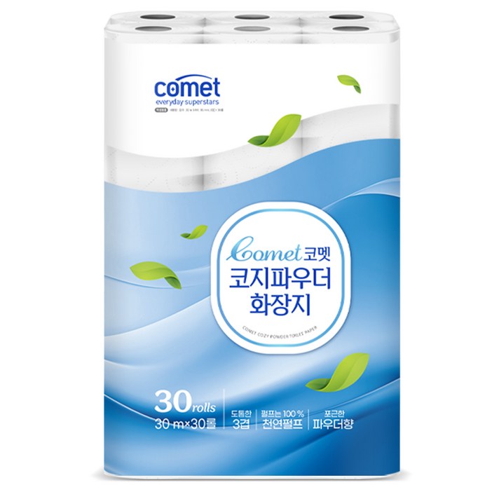 코멧 코지 파우더 도톰한 3겹 화장지 30m, 30롤, 1개