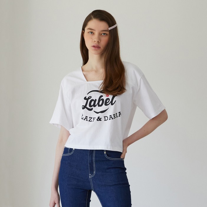 에고이스트 여성용 레터링 그래픽 스퀘어넥 박시 크롭 티셔츠 EQ2BO327