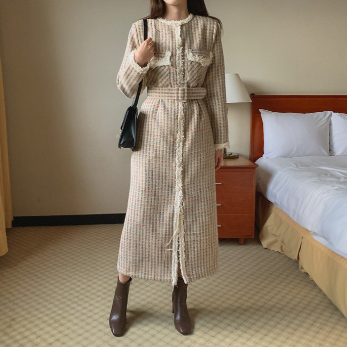 린다샵 트위드 벨트 롱 원피스 OPS7098K1B