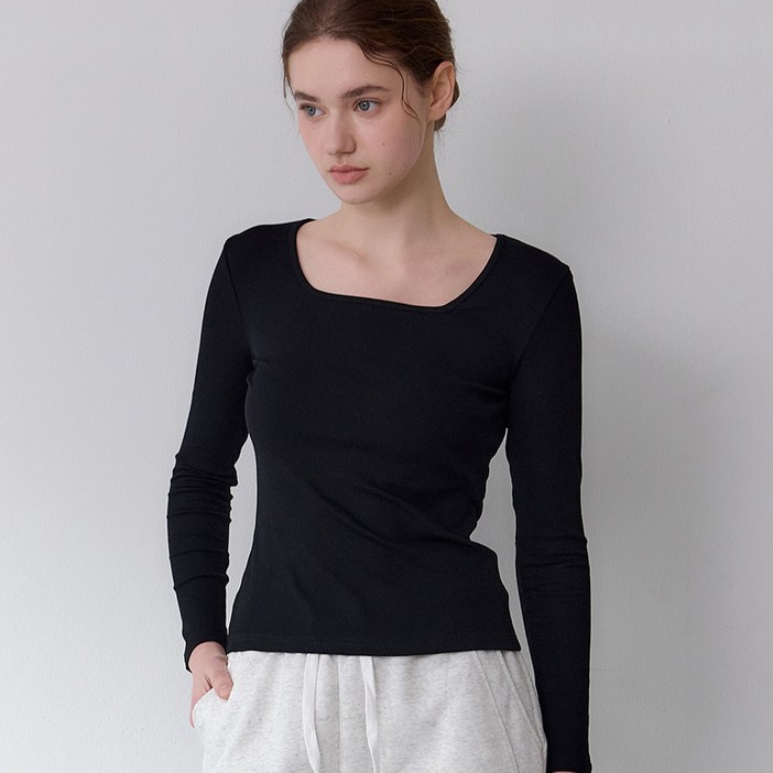 티에스에이치 여성용 스퀘어넥 긴팔 티셔츠