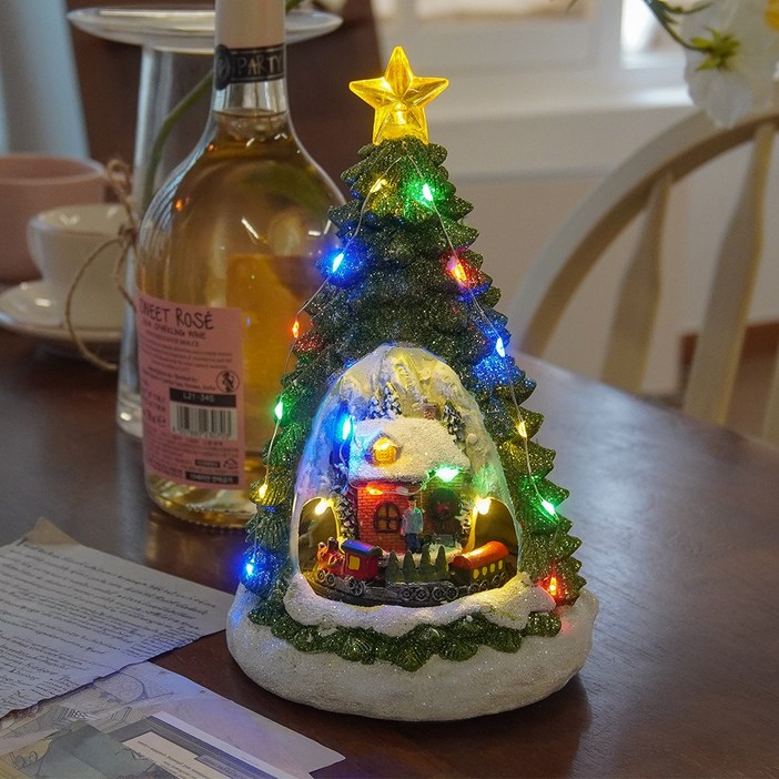 토이토 크리스마스 마을 레일 오르골 자동 기차 무드등 장식 소품