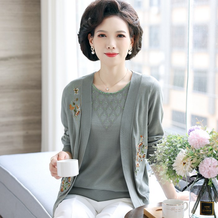 50대 60대 여성 앙상블 세트 빅사이즈 엄마 옷 봄 가디건 여름 가을 상의 투피스