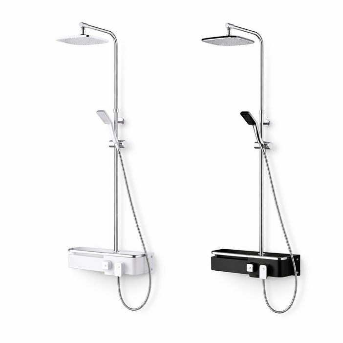 설치영상포함 무타공 선반형 해바라기 샤워기, 1개, 블랙