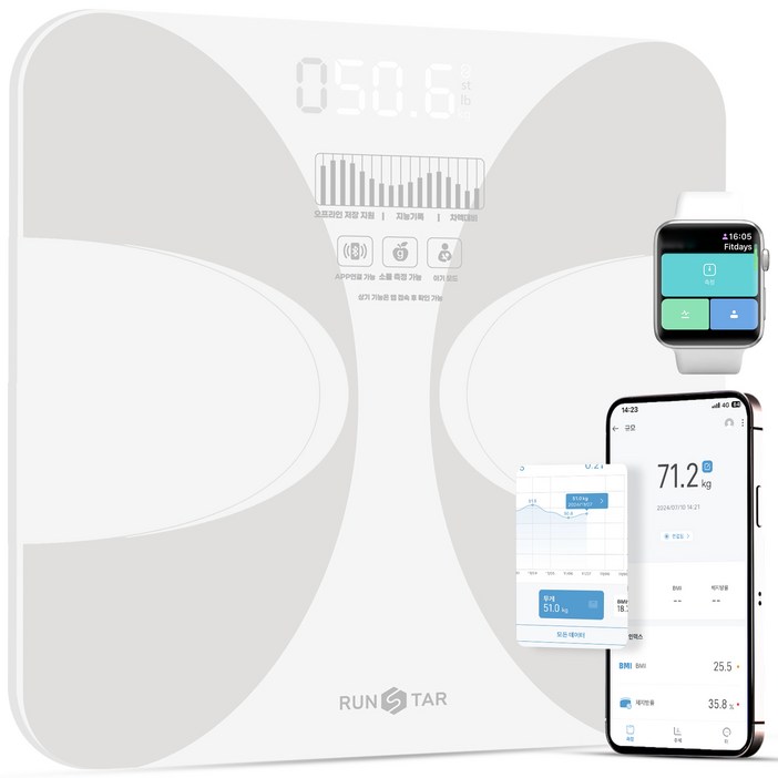런스타 블루투스 스마트 체중계 가정용 체중계 몸무게 변화기록 정확한 디지털 전자 체중계