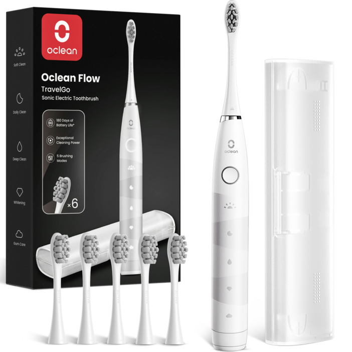 정식수입 국내AS 오클린 Oclean Flow 음파전동칫솔 배터리 최대 180일 사용가능, 화이트 여행세트ECOTRAVEL, 1개